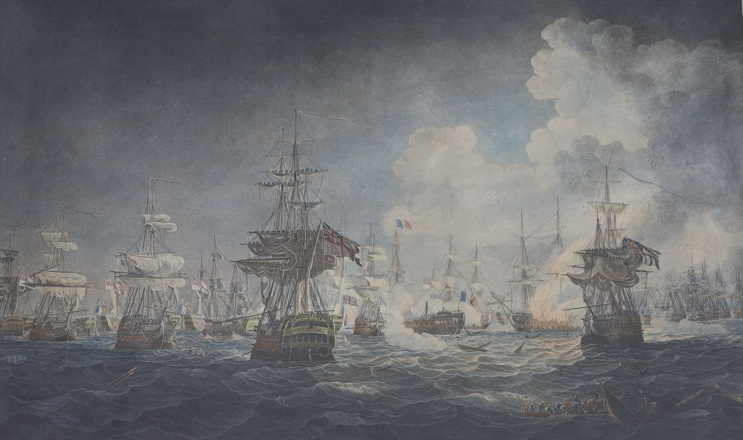 Hellyer after Captain James Weir, pair of coloured engravings, 'Battle of The Nile', overall 48 x 71cm